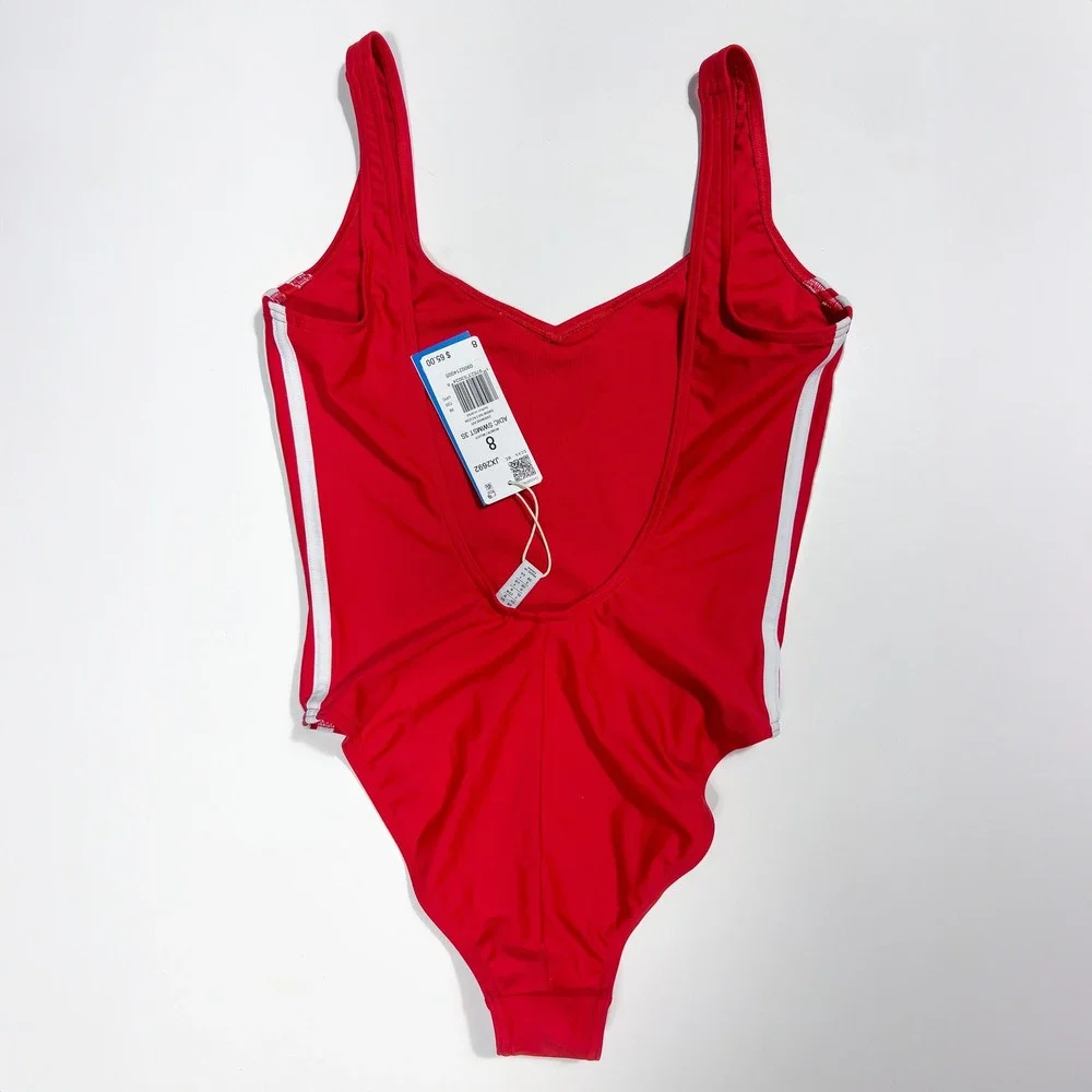 Adidas Originals 3-Stripe One Piece Swimsuit Red